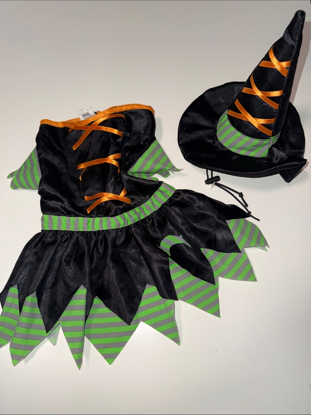 Black & Green Striped Witch Dress and Hat Costume for Dogs